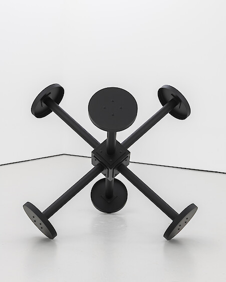 *Riot I*, 2019, Stainless steel with 2k painted finish, 142.2 x 142.2 x 142.2 cm (56 x 56 x 56 in)