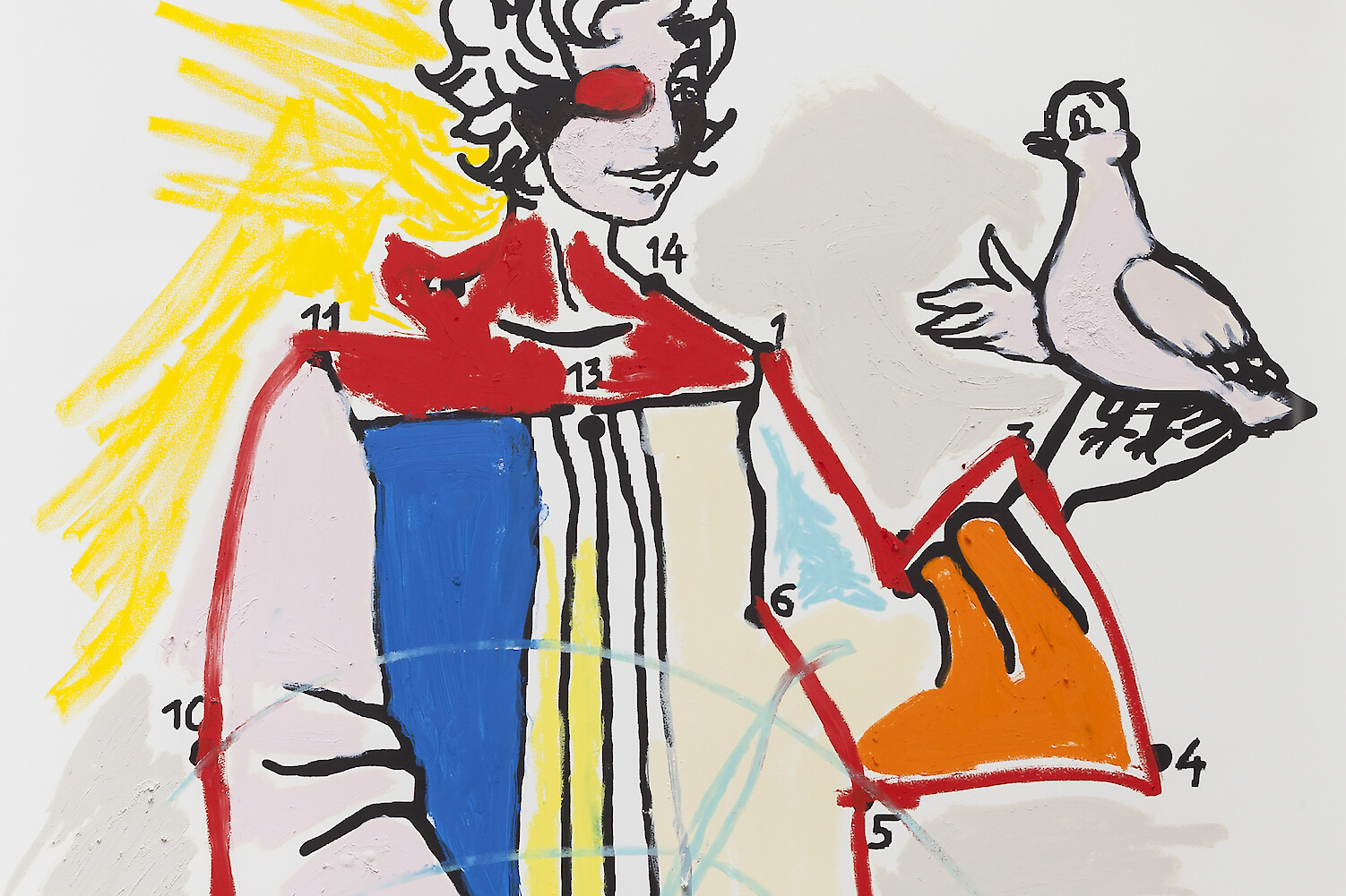 Detail View, *Coloring Book 39*, 2019, Detail view, silkscreen ink and oil stick on paper, 152.4 x 127 cm (60 x 50 in); 162 x 136 cm (63 3/4 x 53 1/2 in) framed