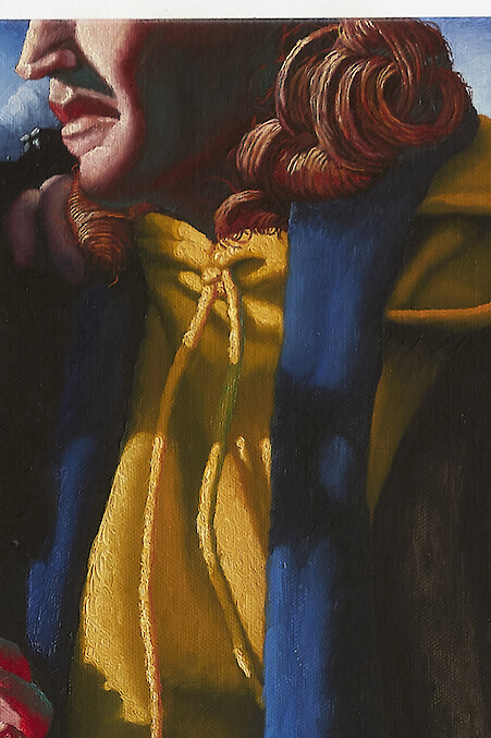 Detail View, *The wrong hands*, 2019, Oil and ink on linen, 120 x 110 cm