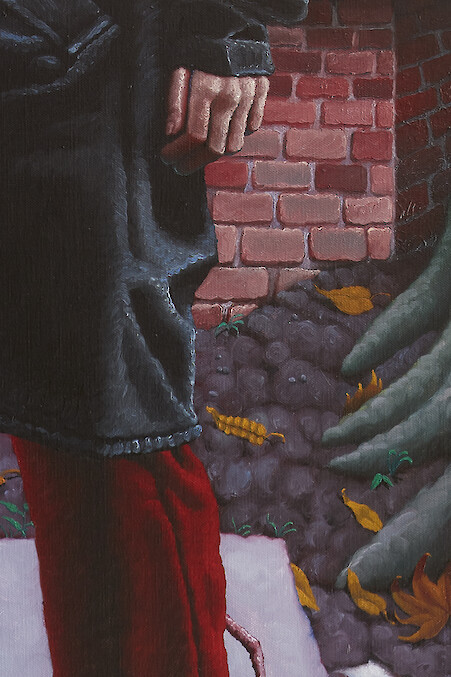 Detail View, *When the leaves began to turn,* 2019, Oil and ink on linen, 170 x 150 cm