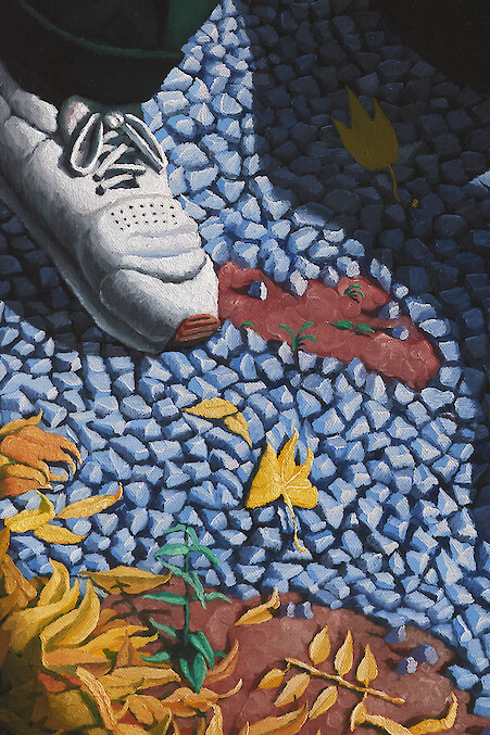 Detail View, *The trial*, 2019, Oil on linen, 100 x 90 cm