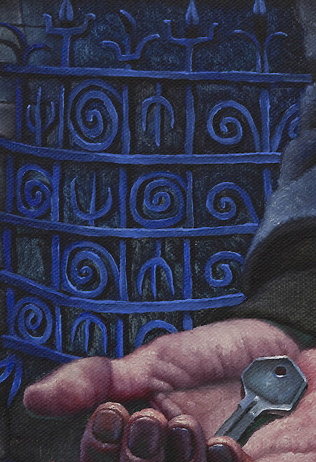 Detail View, *The siren call of old habits*, 2019, Oil on linen, 40 x 30 cm