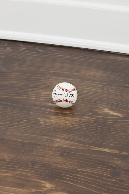 Detail View, *MT in The Oval Office*, 2018, Plywood, baseball signed 'Margaret Thatcher', acrylic paint, 252.5 x 235 x 100 cm