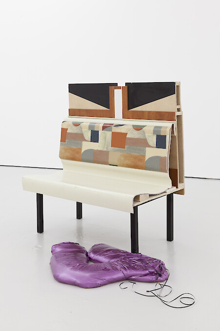 *McDonald's Bench*, 2018, plastic, wood, metal bench, polymer-based plaster, acrylic paint, 117 x 63 x 109 cm