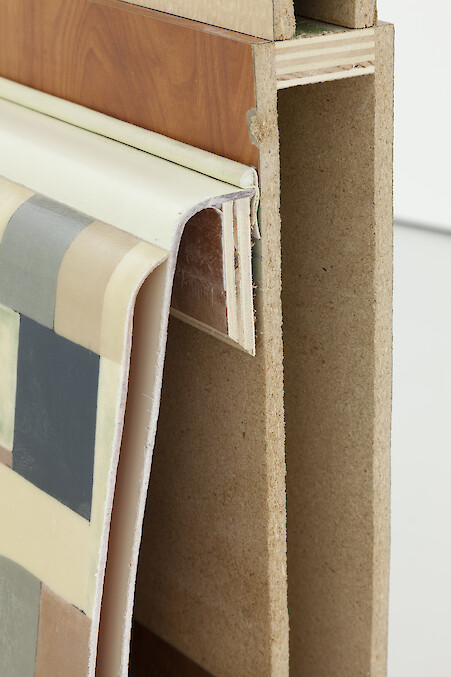 Detail View, *McDonald's Bench*, 2018, plastic, wood, metal bench, polymer-based plaster, acrylic paint, 117 x 63 x 109 cm