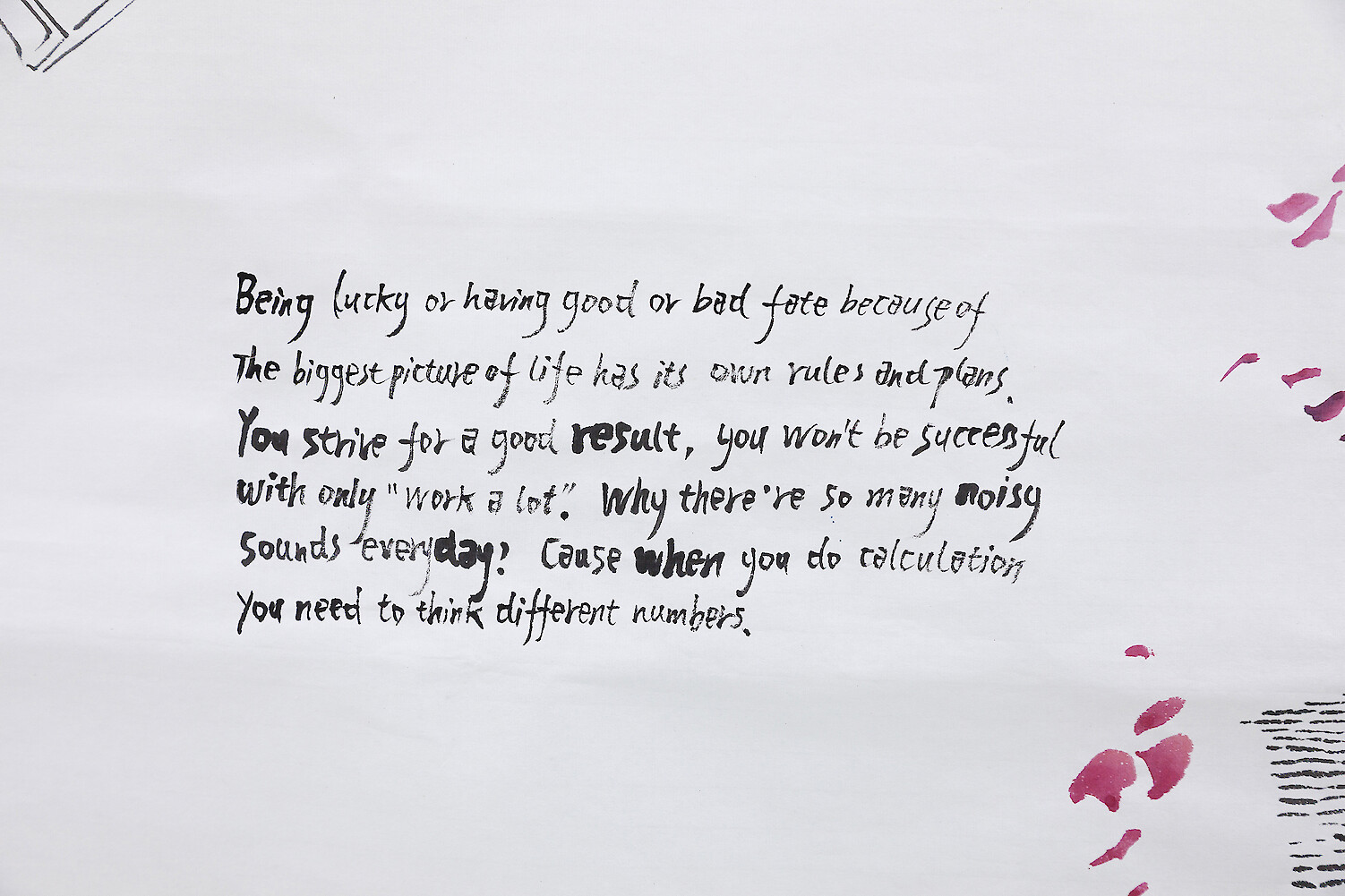 Detail View, *Puzzle Game With Different Objects Indicate Women's Tragedy Future*, 2017, ink, mineral color on rice paper, 180 x 96 cm & pencil on A4 paper, 30 x 21 cm