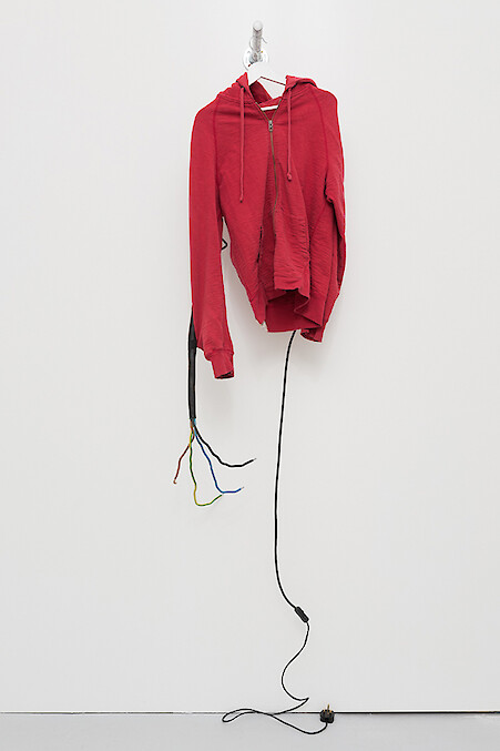 *Richard Sides,* TASER HOODIE, 2016, Gap hoodie, makeshift taser, Unique