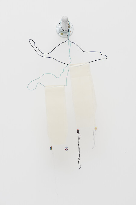 *Helen Marten & Magali Reus, Foots*, 2015 powder coated, laser cut steel, stitched synthetic pig skin, string, glass beads