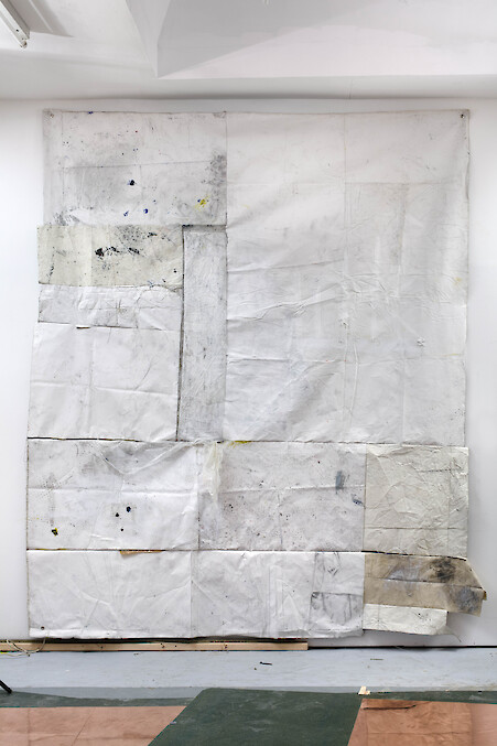 *milk?*, 2013, Oil paint, oil stick, dirt, 340 x 280 cm