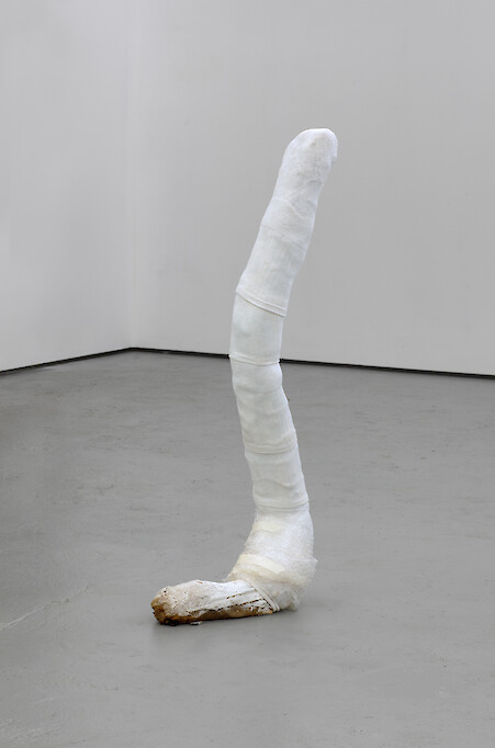 Ed Fornieles, *Glock*, 2011, Sport socks, polystyrene, papier maché, bubblewrap, tape, 102 x 41 x 20 cm