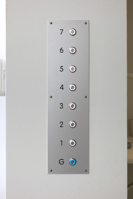 Casper Perrin Yoakum, *Untitled*, 2012, Lights, lift panel, electronic controllers. Engineered by Matt Curtis-Knight